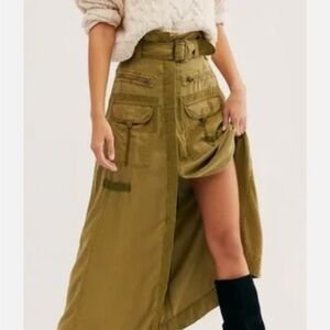 Free People The Feeling Of Falling Utility Cargo Maxi Skirt Ripe Olive, Small